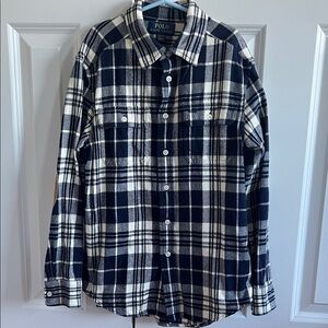 Kids Polo Ralph Lauren Navy and White Plaid Flannel Shirt size M (10-12)